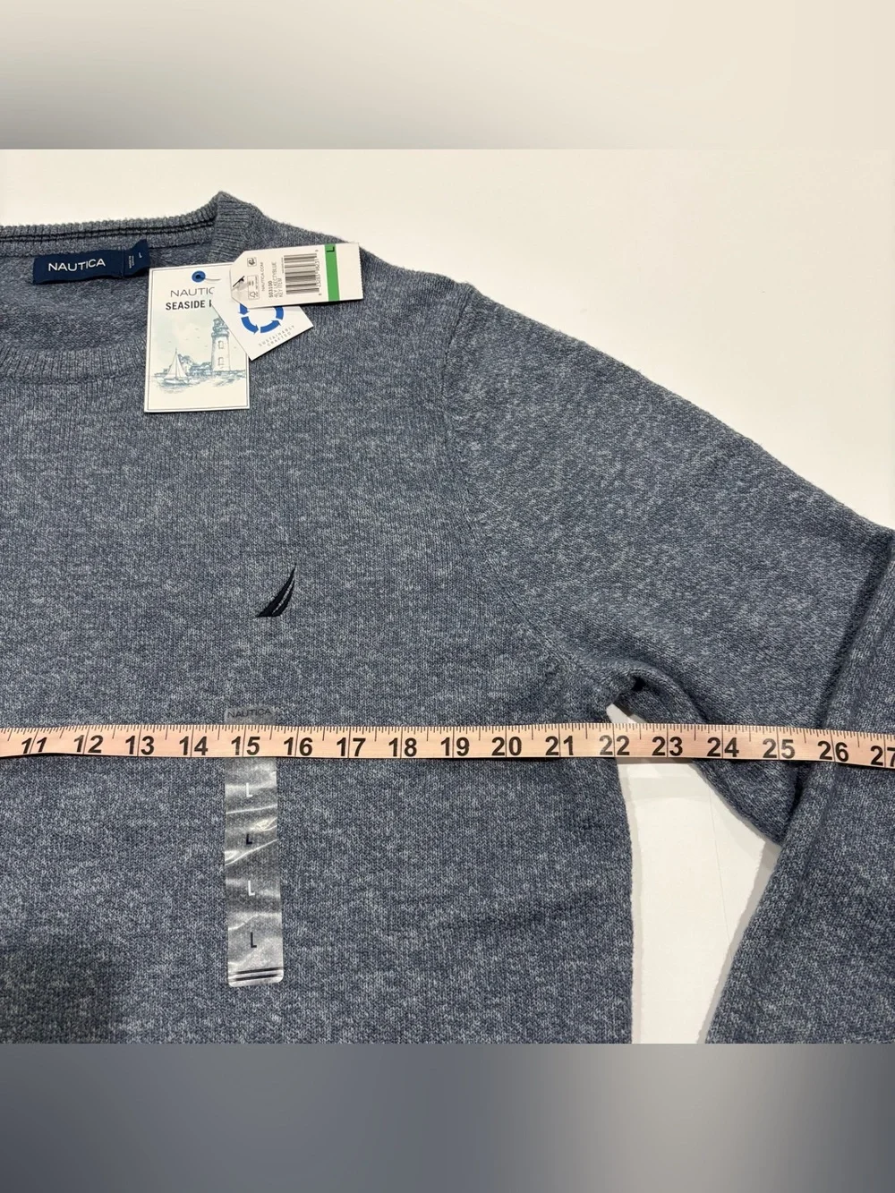 Nautica Seaside Knit Sweater Mens Large Blue Crew Neck Cotton Blend NWT
